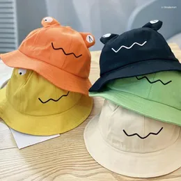 Berets Kleinkind Kinder Baby Niedlichen Cartoon Frosch Augen Eimer Hut Breite Krempe Sonnenschutz Einfarbig Faltbare Strand Fischer Kappe