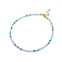 Anklets Lii Ji Tanzanite Apatite Natural Real Stone With Austrian Crystal 14K Gold Filled Beaded Anklet Bracelet 24 5cm