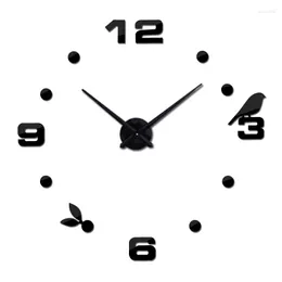 Relojes de pared Reloj DIY Reloj Sala de estar Cuarzo Acrílico Efecto Espejo Diseño de pájaro Decoración del hogar Pegatinas modernas Estilo de naturaleza muerta