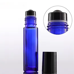 Rolo na garrafa 10ml vazio azul transparente frasco de óleo essencial de vidro âmbar com bola de rolo de aço inoxidável