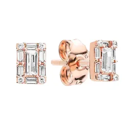 Orecchini a bordo Halo Gold Square Rose Goldri Fashion Party per donne ragazze con scatola originale per Pandora 925 Sterling Silver Girlfriend Designer Earring