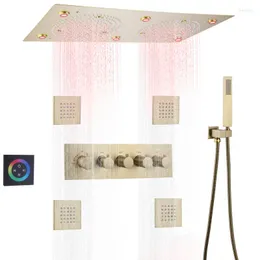 Bathroom Shower Sets Luxury Brushed Gold Thermostatic Head Set 62 32 CM LED Rainfall Faucet With Handheld