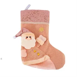 Decora￧￵es de Natal Presente Gold Gold Rosa Socks Favor favor o Papai Noel