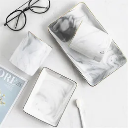 Storage Boxes Nordic Ceramic Jewelry Tray Marbled Trace Edge Bathroom Dressing Table