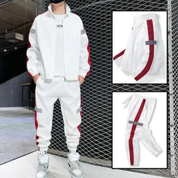 Männer Trainingsanzüge Männer 2022 Herbst Männer Set Mode Gespleißt Reflektierende Artikel Zipper Jacken Kordelzug Jogger Hose Casual Lose