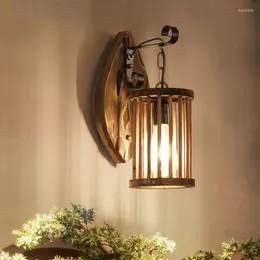 Wall Lamp American Retro Industrial Bar Restaurant Corridor Bedside Solid Wood Decorative Sconce