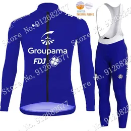 Bisiklet Jersey Setleri FDJ TAKIM 2022 Mavi Bisiklet Jersey Set Kış Giyim Takım Uzun Kol MTB Bisiklet Yol Pantolon Bib Ropa Ciclismo
