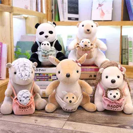 귀여운 작은 정글 동물 플러시 장난감 장난감 장난감 팬더 고슴도치 북극곰 낭비 캥거루 어머니와 아기 인형 부드러운 스무딩 장난감 J220729