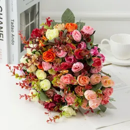 Dekorativa blommor Rose Artificial Silk Flower With Stems Fake Bouquet Centerpiece For Party Table Floral Home Bridal Wedding Decor
