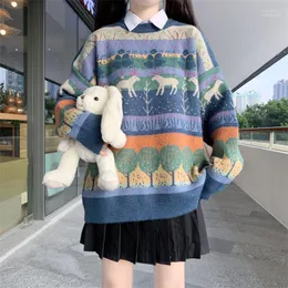 Kobiet Sweters Winter Preppy Style japońska Mori Girl JK pullover kawaii o-deterc retro wzór mody pełny rękaw Casual