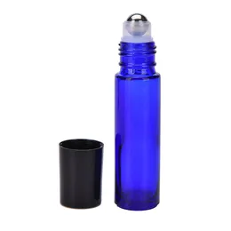 10ml Roll on Bottles with Glass/Metal Ball Roller Blue Perfume Essential Oil Vials Thick Glass