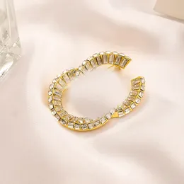 Basit Tasarımcı Marka Çift Mektup Broş Geometrik Kazak Takım Elbise Yaka Pin Broş Moda Bayan Kristal Rhinestone Paslanmaz Çelik Broş Düğün Takı