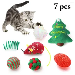 Toys de gato 7pcs Conjunto de brinquedos de Natal ratos Falso Mouse tocando suprimentos de mancha de animais de estimação interativos para gatos