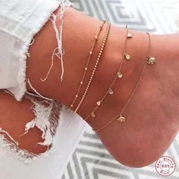 Anklets Aid 925 Sterling Silver Bohemia Beads Chain Anklet On Leg Foot Jewelry Urok dla kobiet Summer Beach Akcesoria