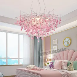 Lámparas colgantes Candelabros de techo de cristal rosa Chica Corazón Lámpara colorida Sala de estar Comedor Rama Príncipes Luz colgante Lustre