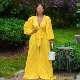 Pants Large Size Women Clothing 2022 Wholesale Long Sleeve Yellow Jumpsuits Straight Pant Plus Bottoms Drop