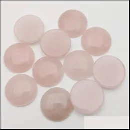 Pedras de 25 mm de rosa quartzo natural redonda caboch￣o de contas soltas face para reiki cura ornamentos de cristal colar ring breolrings jewe dhclm