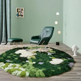 Dywany ręcznie robione okrągłe mose wełniane maty dywanowe do salonu sypialnia biuro zielone rośliny etniczne dywany nocne