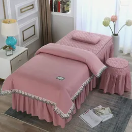 Bedding Sets 4pcs Beauty Salon Massage Spa Bed Cover Bedskirt With Hole Pillowcase Stool Dulvet