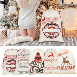 Stor julklapp på väskan dekorationer Xmas Santa Claus Sack DrawString Canvas Packing Storage Fo New Year Gifts 50x70cm