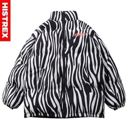 Herrarna ner parkas histrex zebra ränder djur värld män jacka tjockare vintage outwear varm streetwear kvinnor överdimensionerade y2k parka rockar 221008