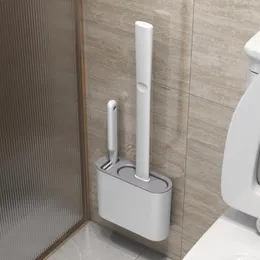 Toalettstol täcker silikon TPR -borste och hållarskål med inställda vägg hängande borst för golv
