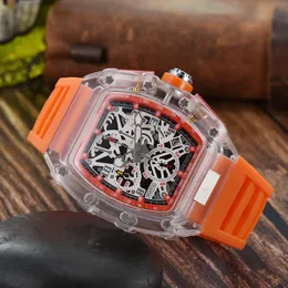 Męskie zegarki Kwarc Ruch Subdial Watch Sport gumowy pasek przezroczystą akrylową obudowę chronograph Wriswatch Wodoodporna analog Montre de lukse