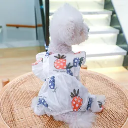 Dog Apparel Cute Cat Clothes Fruit Pattern Flying Sleeve Vest Pajamas Girls Sweatshirt Shirt Overalls For Small Dogs Pyjamas PJS XL