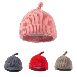 Nowonarodzony stały kolor zagęszczony ciepłe czapki z wełny na dzianie jesień i zimowy moda szydełka w paski czapki dziecięce dziewczyny