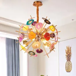 Pendant Lamps Modern Luxury Led Chandelier 60 80cm Colorful Agate Stone Dandelion Shape Lustre Light Fixture Living Room Restaurant Hanglamp