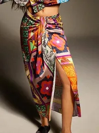 Skirts Kumsvag 2022 letnie kobiety w stylu Vintage Sarong spodnice modny nadruk luk strona krawatowa Zipper kobieta ulica wakacje spodnic
