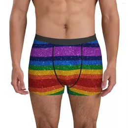 Unterhosen Bling Me Up Regenbogen-Unterwäsche, gestreifte Kunst, Glitzer, 3D-Beutel, Trunk-Design, Shorts, Slips, atmungsaktiv, Herrenhöschen, große Größe