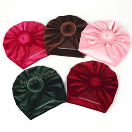 قبعة Baby Girls Knot with Round Ball Center Kids Soft Tortban Velvet Caps الأطفال