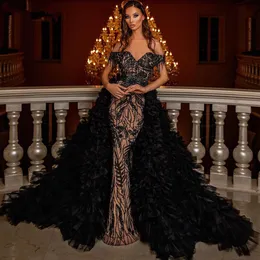 Glamorous Black Mermaid Prom Dresses Nappe di pizzo con overskirts Abiti da festa Tiered Ruffles Women Formal Custom Made Evening Dress