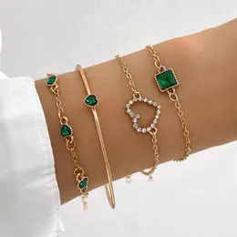 Bangle Vintage Green Rhinestone Charm Bracelets & Bangles Boho Retro Heart Moon Chain Set For Women Trendy Party Jewelry Gift