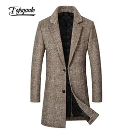 Men's Wool Blends FOJAGANTO Winter Brand Plaid Blend Coat High Quality Fashion Luxurious Coats Casual Long Overcoat Male 221008