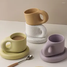 Cups Saucers Nordic Creative Simple Par Personlighet S￶t kontor Ceramic Coffee Cup Saucer Set Kitchen Kubek Do Kawy Hush￥llsdryckware