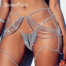 Andere Stonefans Sexy Quaste Taillenkette Körperschmuck für Frauen Bling Kristall Taille Oberschenkelkette Unterwäsche Bikini Zubehör 221008