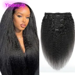 Yirubeauty Brazilian Peruian Indian Human Hair Clip in Hair Extensions 110-120G Kinky Straight 8-24inch Natural Color 3pieces/lot