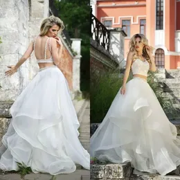 Summer Beach Wedding dresses Two Pieces Spaghetti Straps Beading Crop Top Ruffles A Line Bridal Gowns Custom Made