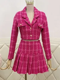 Zweiteiliges Kleid, Herbst, kleiner Duft, Vintage-Tweed-Set, Damen-Crop-Top, kurze Wolljacke, Mantel, Miniröcke, Sets, süße 2 Anzüge 221010