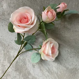 Br￶llopsdekorativa blommor L￥nga stam 4 huvuden Silk Rose Artificial Flower Bouquet For Wedding Home Table Decoration