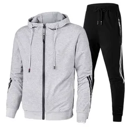 Herrsp￥rsfall Randig sp￥rdr￤kt Tv￥delad kostym Dxkedja Fashion Spring Autumn Sweatshirts och Sweatpants Set Male Sportswear Plus Size 221008