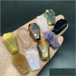 Stone Mini Natural Crystal Stone Ornaments Coffin Shape Reiki Healing Chakra Quartz Mineral Tumbled Gemstones Hand Piece Home Lucky D Dhogn