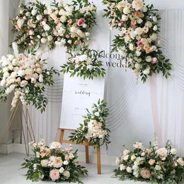 Dekorativa blommor lyxiga konstgjorda bröllop båge champagne blommor rad vägg bakgrund dekor hängande krans välkomnande skylt blommor arrangemang
