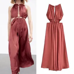 Kleider Longue Robe d'ETe en satin pour femmes tenue de soiree mi-longue sans mannes froncee vintage elegante 2021