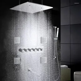 Наборы для душа в ванной Потолока монтированная дождевая головка с портативным спреем -хромированным полированной термостатической системой