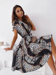 Casual Dresses Sexy Party Women Printed Chiffon Dress Summer Knee-length A-line Double Lined Boho Club Blouse