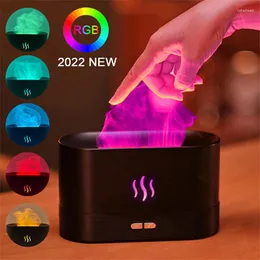 Luci notturne Simulazione USB Luce di fiamma con serbatoio d'acqua da 250 ml Umidificatore Diffusore di aromi per la camera da letto di casa Atmosfera da ufficio Lampada da scrivania