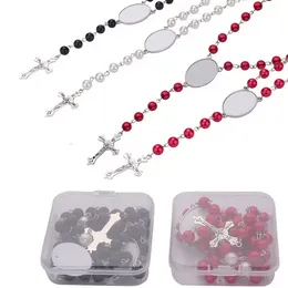 Zinc Alloy Sublimation Rosary Necklace Bead Pendant Blanks Thermal Transfer Printing DIY Gift wly935